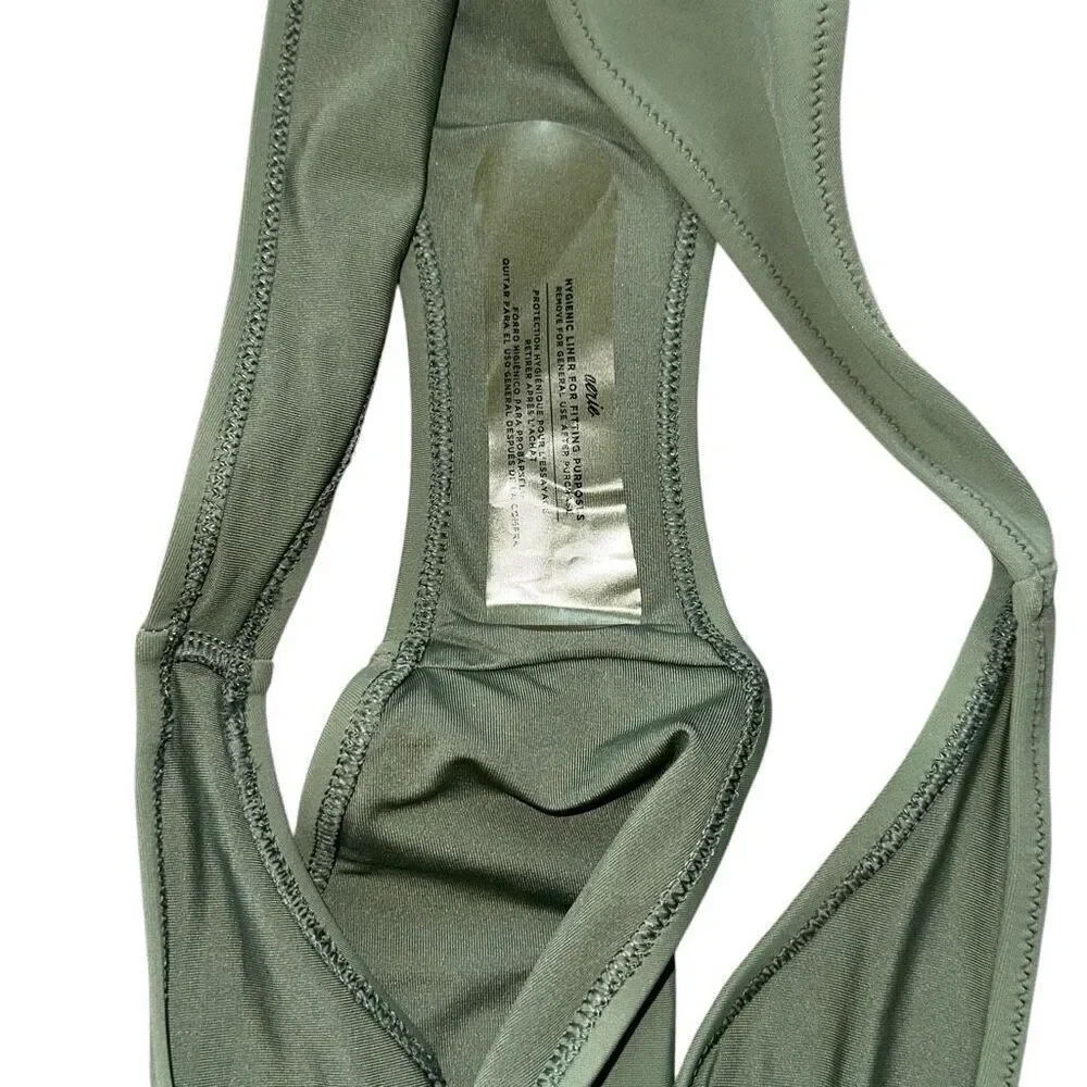 Aerie sz L taupe Green low rise cheeky swim suit bikini bottom NWOT